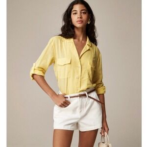 J. Crew Butter Yellow Linen Cotton 3/4 Sleeve Button Down Camp Collar Shirt Sz 8